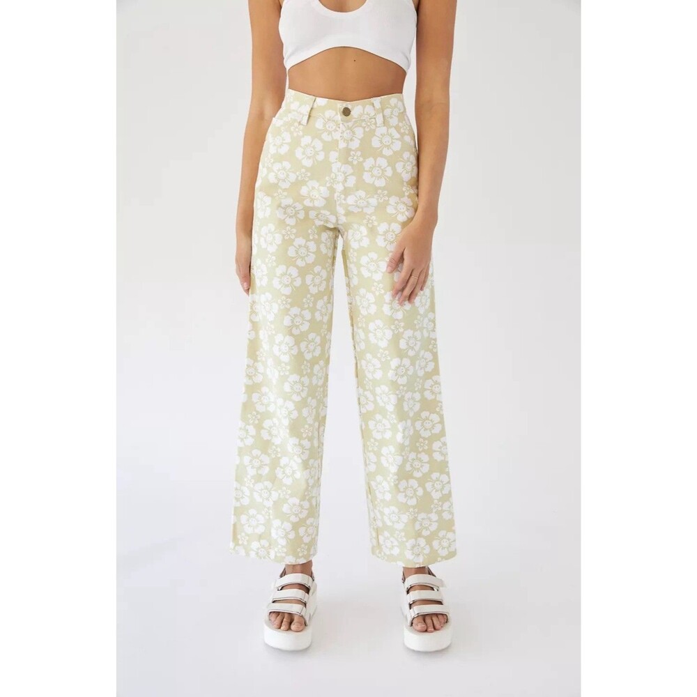 Holiday High Rise Wide-Leg Floral Print 100% Cotton Jeans Size 28